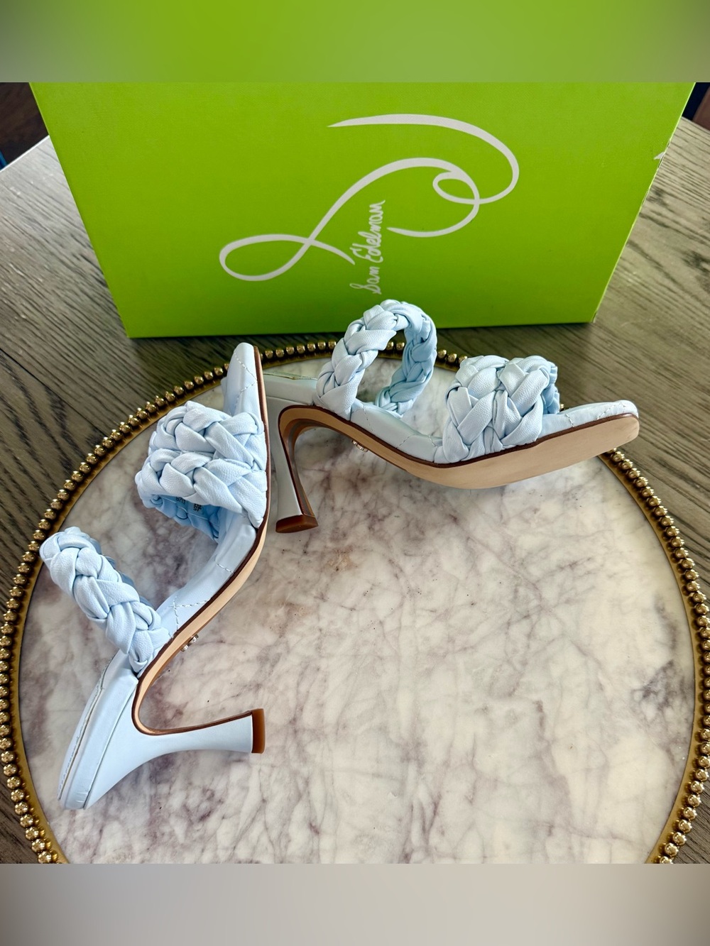 Sam Edelman Meghan Riveria Blue Leather Quilted Mule Heels Sandals|Sz 5 NWB - Picture 6 of 7
